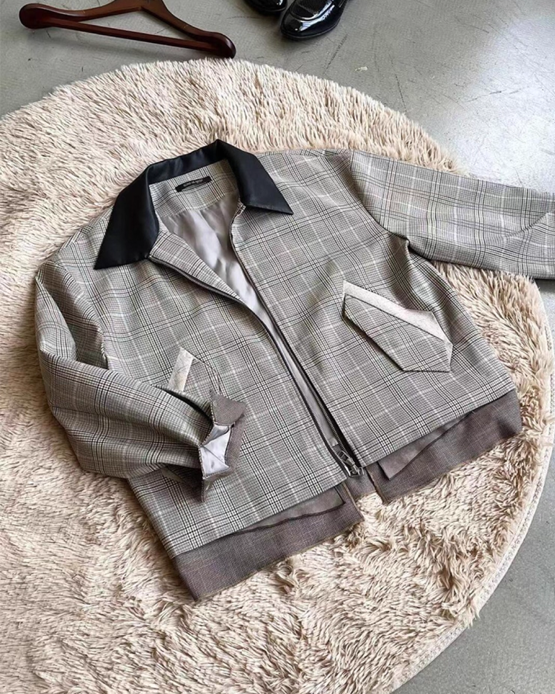 ネック切り替えチェックジップジャケット B0046