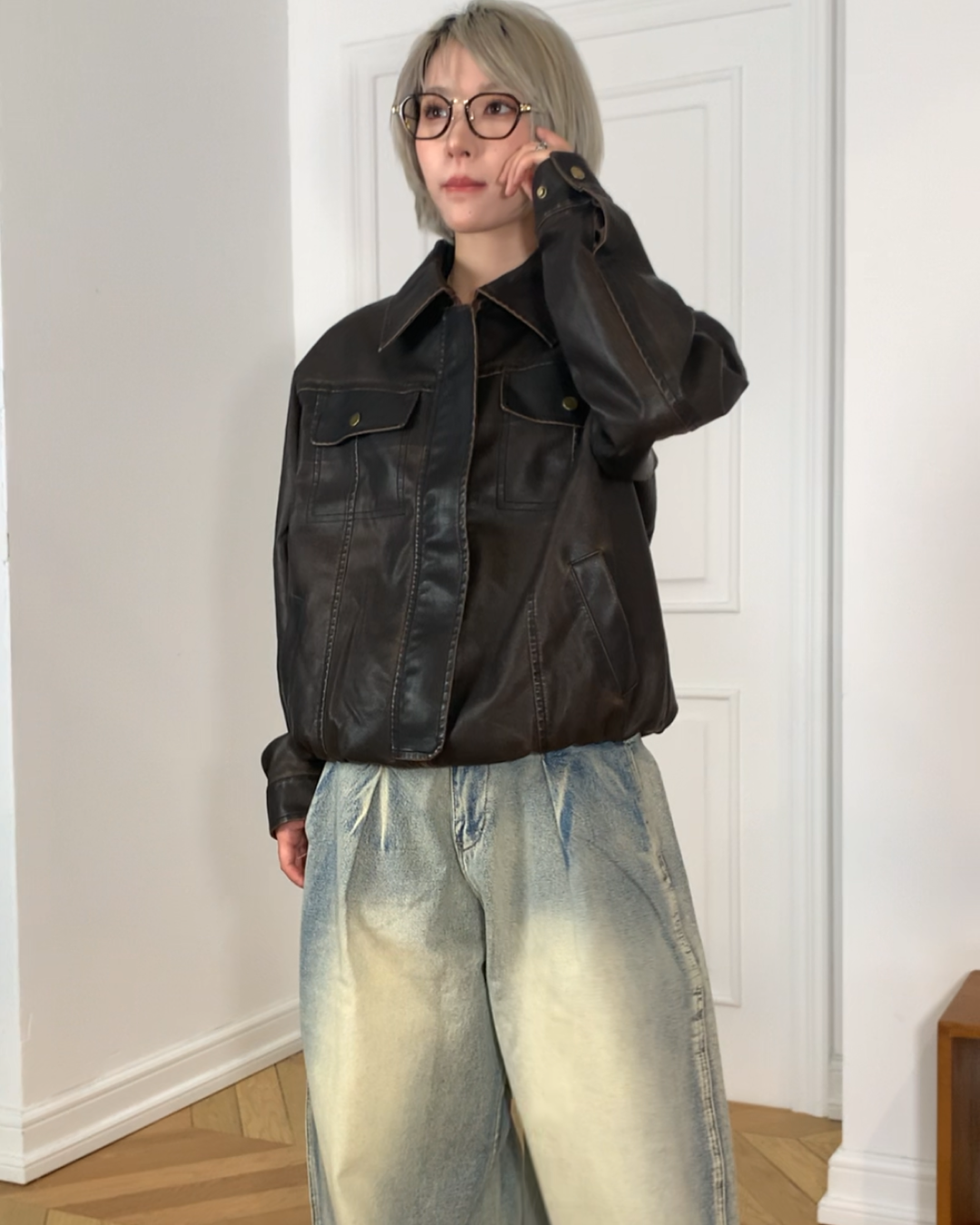 タックワイドウォッシュデニムパンツ B0097