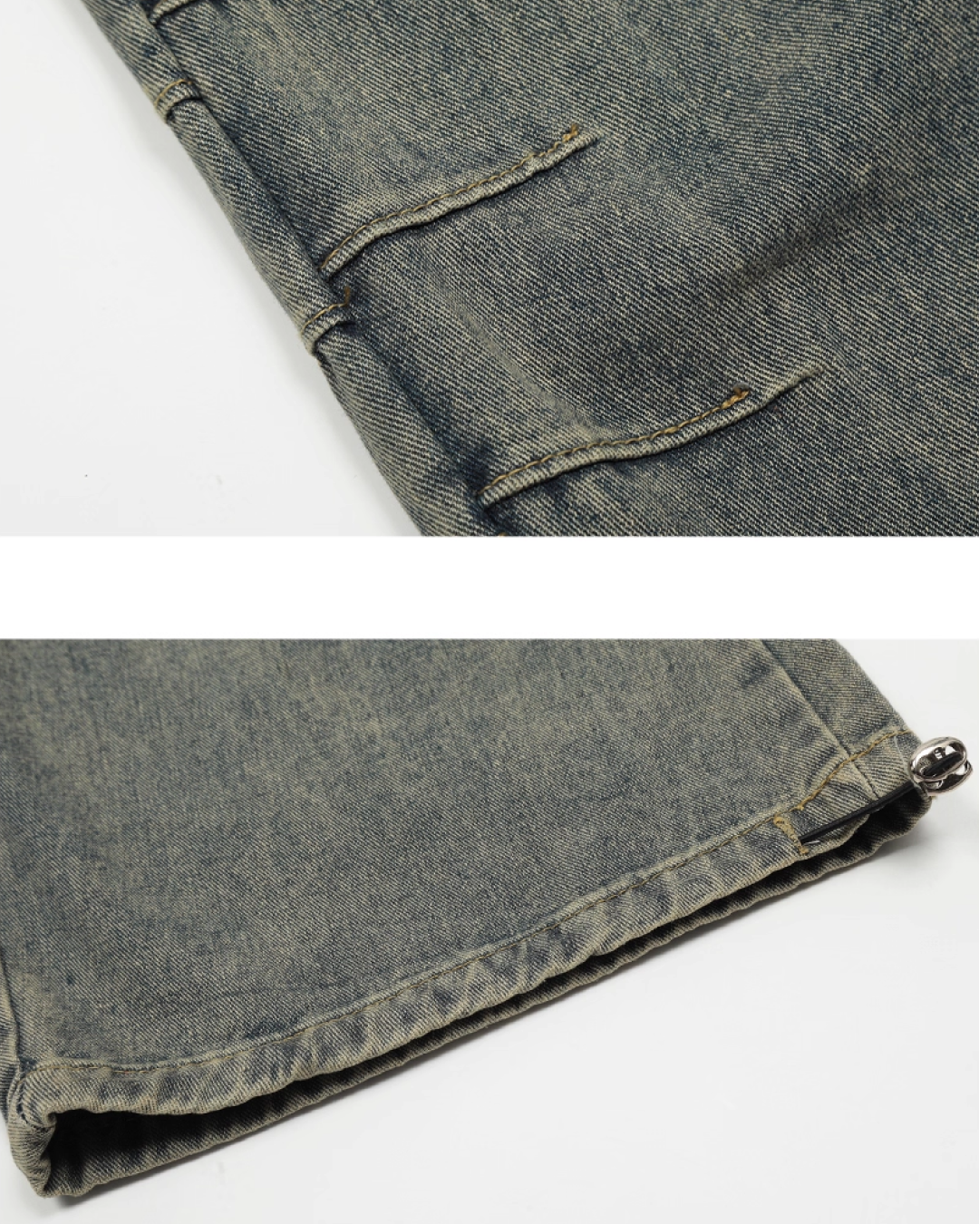 Drawcord multi-pocket wide denim pants B0078