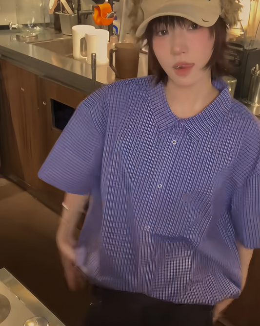 ドローコードブルーチェックシャツ B0008