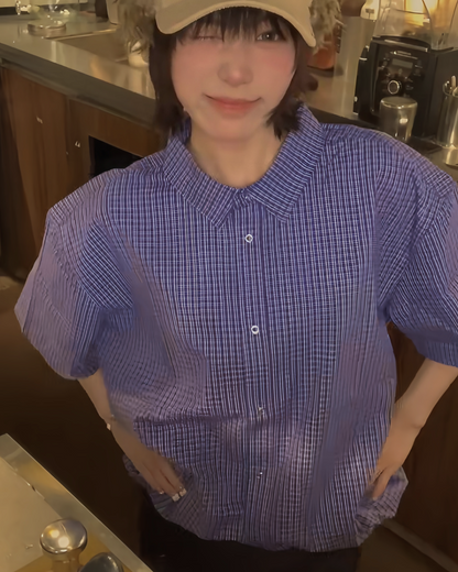 ドローコードブルーチェックシャツ B0008