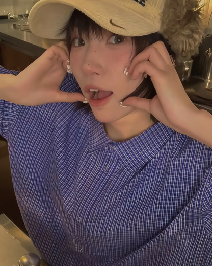 ドローコードブルーチェックシャツ B0008