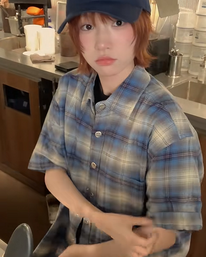 スナップボタンオンブレチェックシャツ B0013