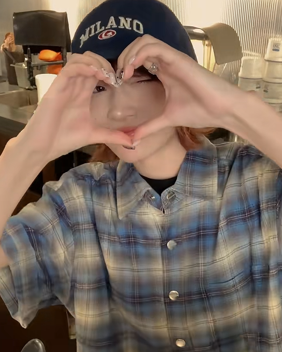 スナップボタンオンブレチェックシャツ B0013