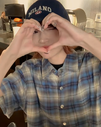 スナップボタンオンブレチェックシャツ B0013