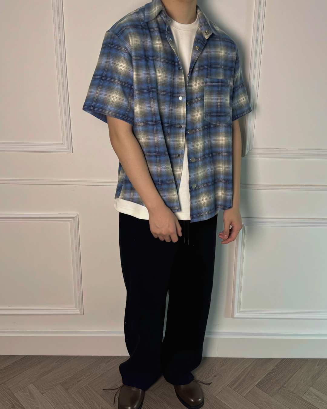 スナップボタンオンブレチェックシャツ B0013