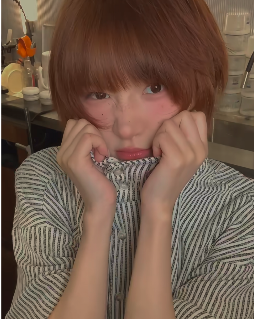 ストライプハイネックシャツ B0017