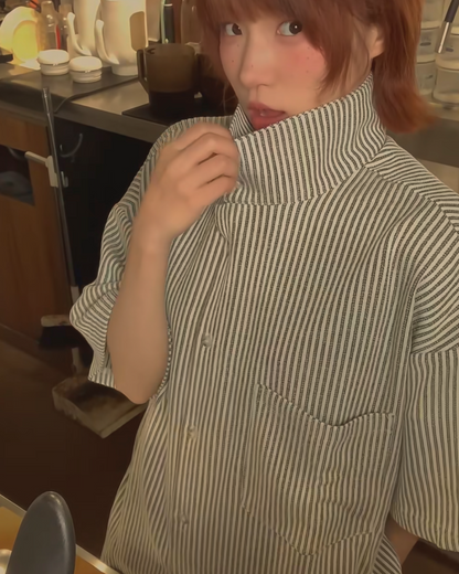 ストライプハイネックシャツ B0017