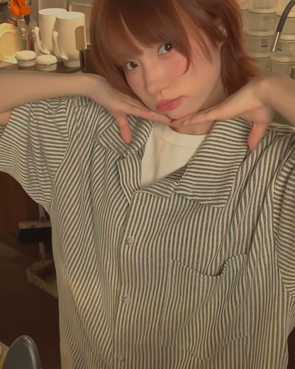 ストライプハイネックシャツ B0017