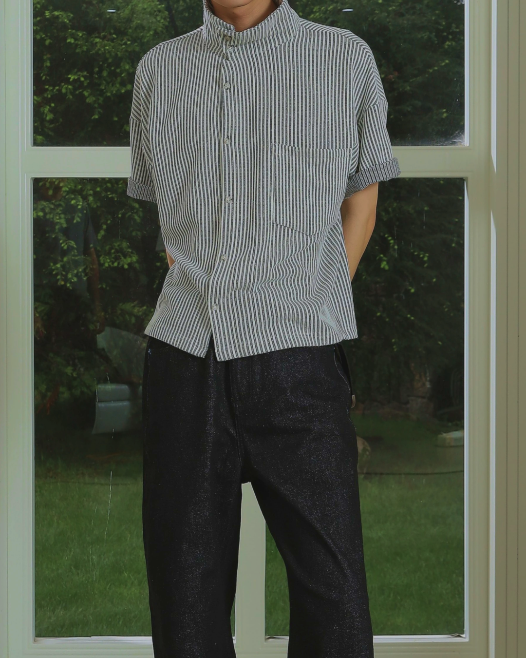 ストライプハイネックシャツ B0017