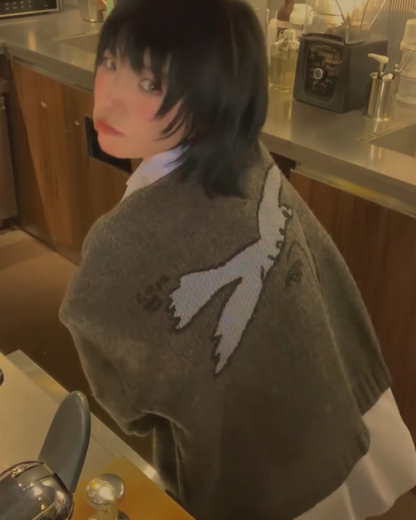 短丈バックプリントカーディガン B0021