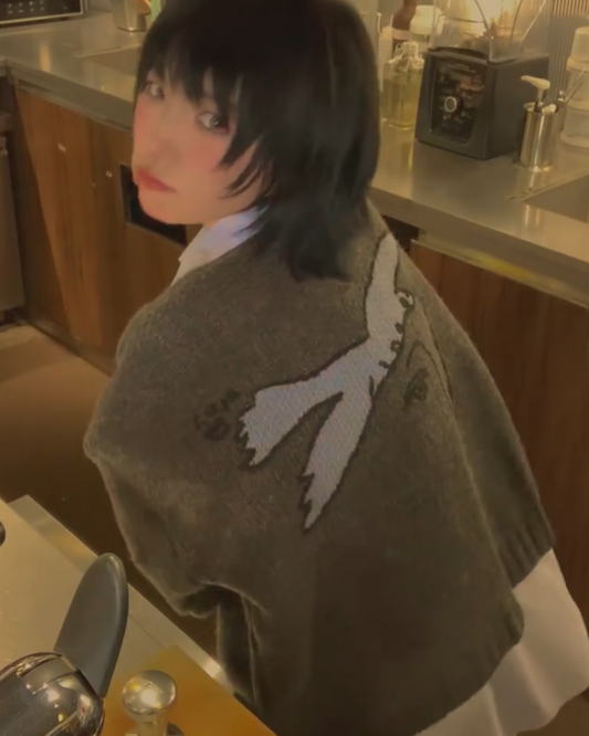 短丈バックプリントカーディガン B0021