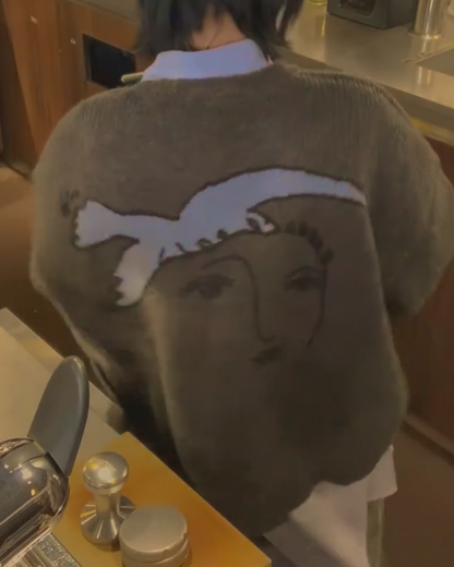 短丈バックプリントカーディガン B0021