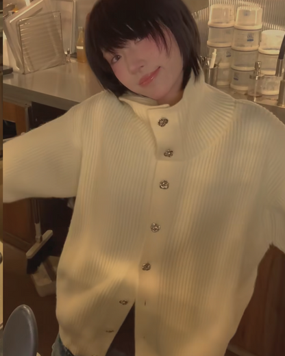 シルバーボタンハイネックニット B0022