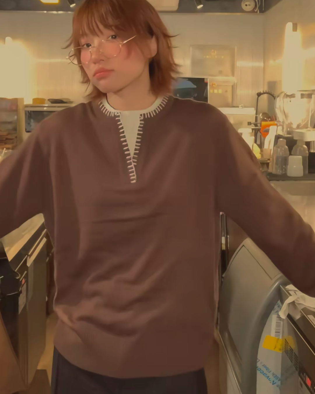 レイヤーネックストリングニットカーディガン B0024