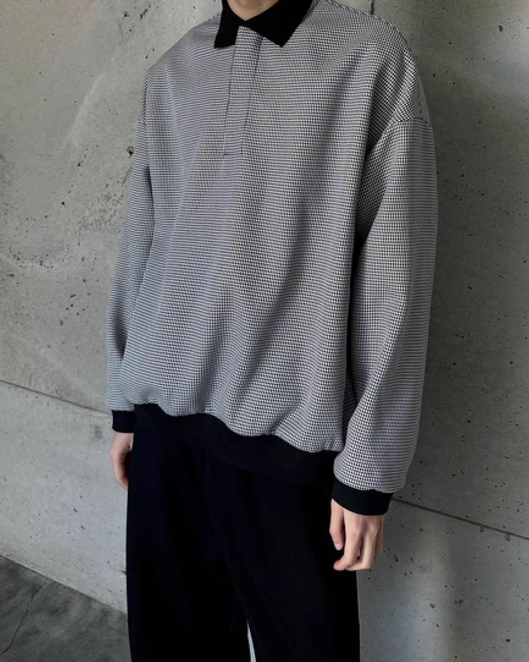 千鳥柄比翼ボタンポロスウェット B0031