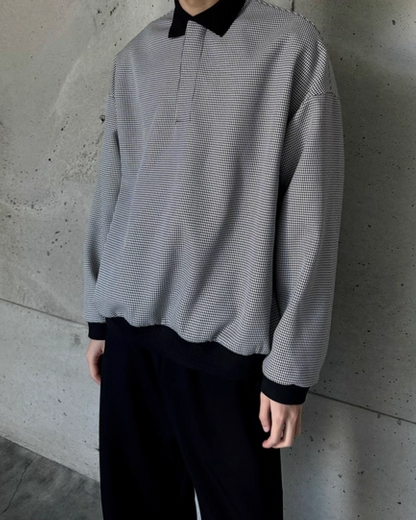 千鳥柄比翼ボタンポロスウェット B0031