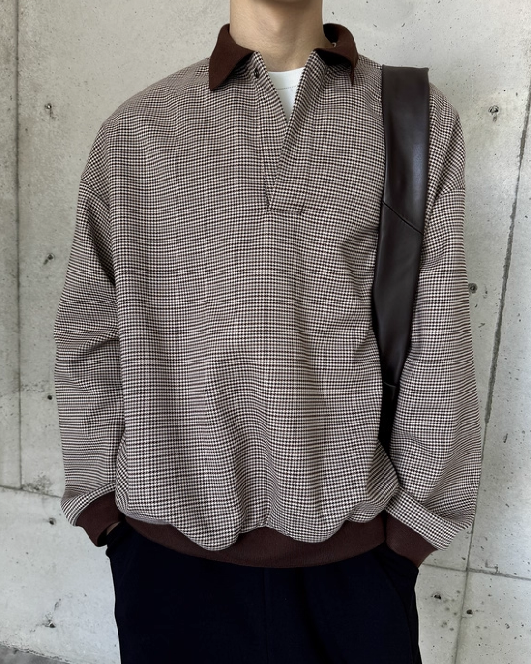 千鳥柄比翼ボタンポロスウェット B0031