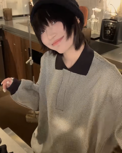 千鳥柄比翼ボタンポロスウェット B0031