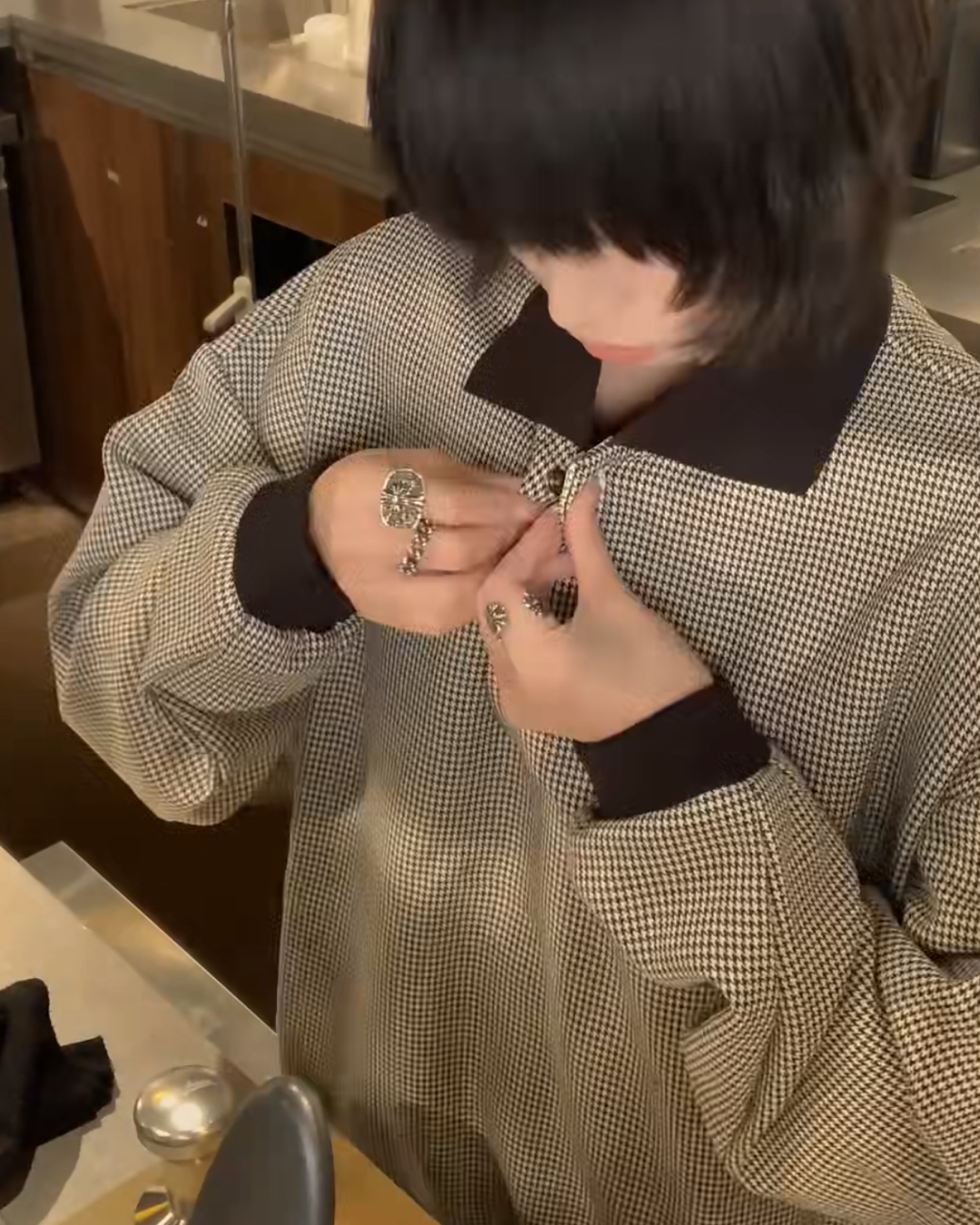 千鳥柄比翼ボタンポロスウェット B0031