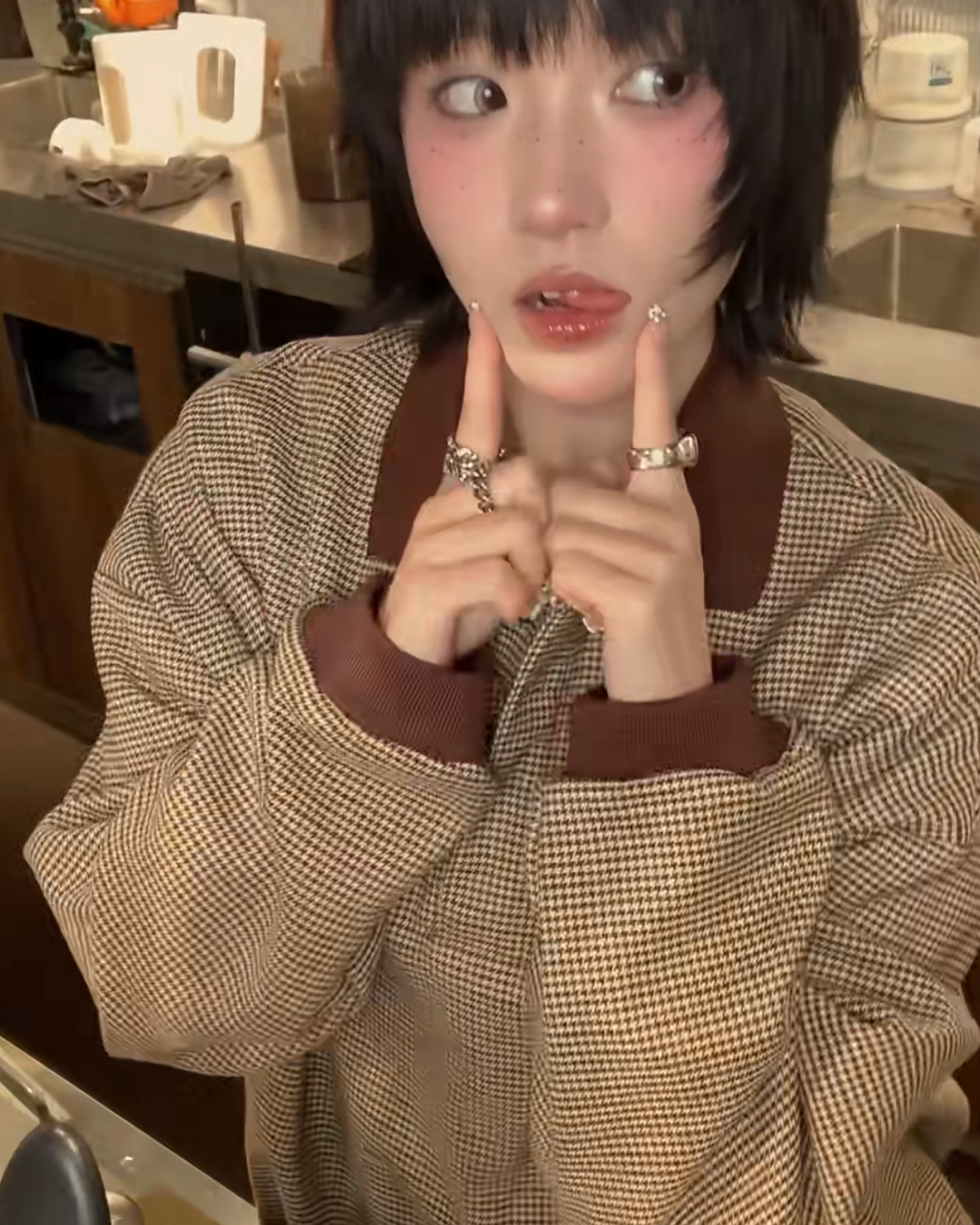 千鳥柄比翼ボタンポロスウェット B0031