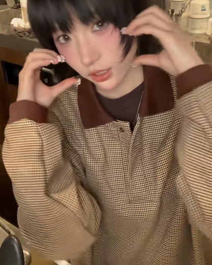 千鳥柄比翼ボタンポロスウェット B0031