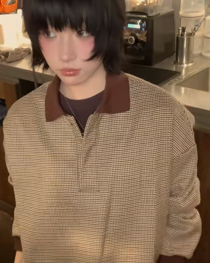 千鳥柄比翼ボタンポロスウェット B0031