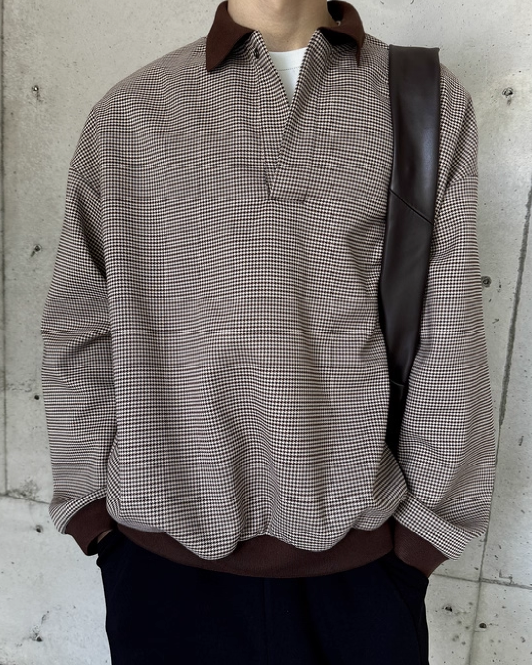 千鳥柄比翼ボタンポロスウェット B0031