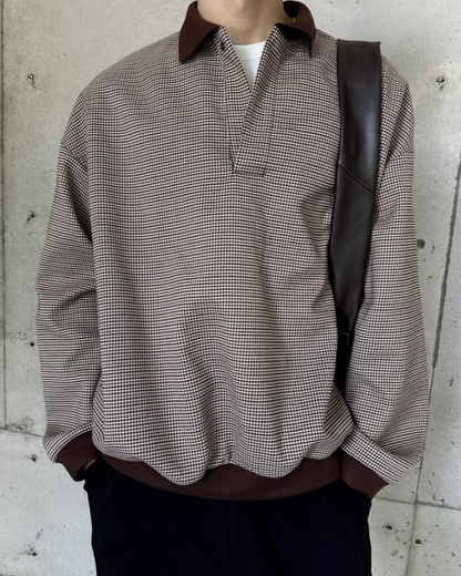 千鳥柄比翼ボタンポロスウェット B0031