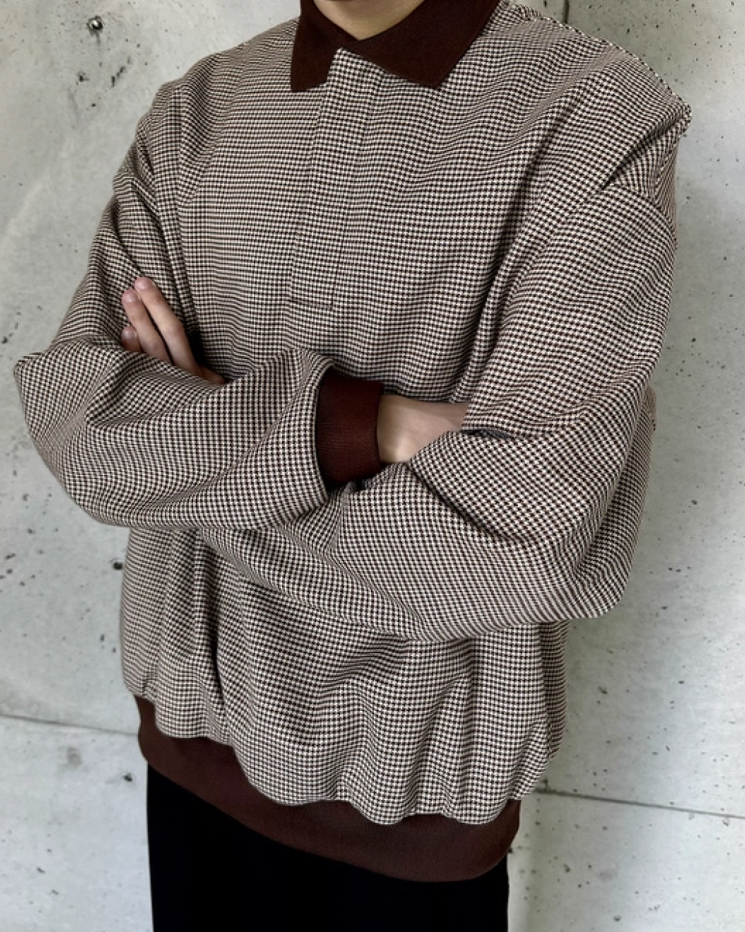 千鳥柄比翼ボタンポロスウェット B0031