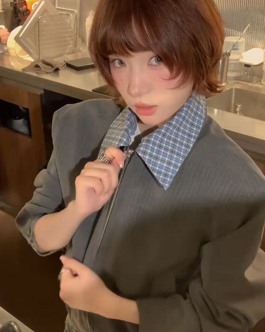 ショート丈カラー切り替えジップジャケット B0037