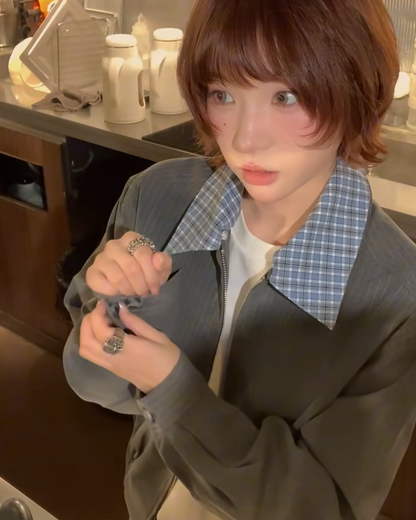 ショート丈カラー切り替えジップジャケット B0037