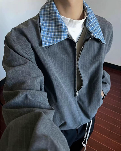 ショート丈カラー切り替えジップジャケット B0037