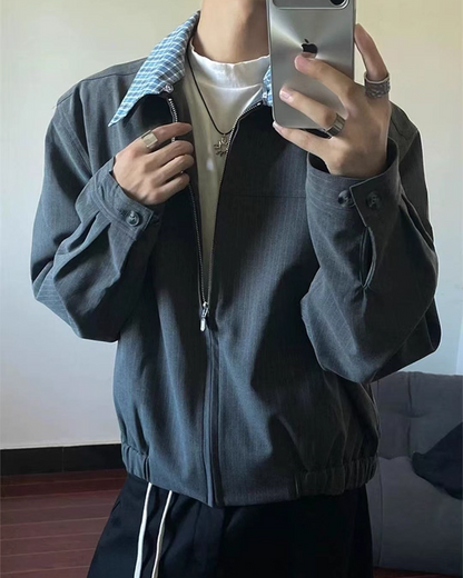 ショート丈カラー切り替えジップジャケット B0037