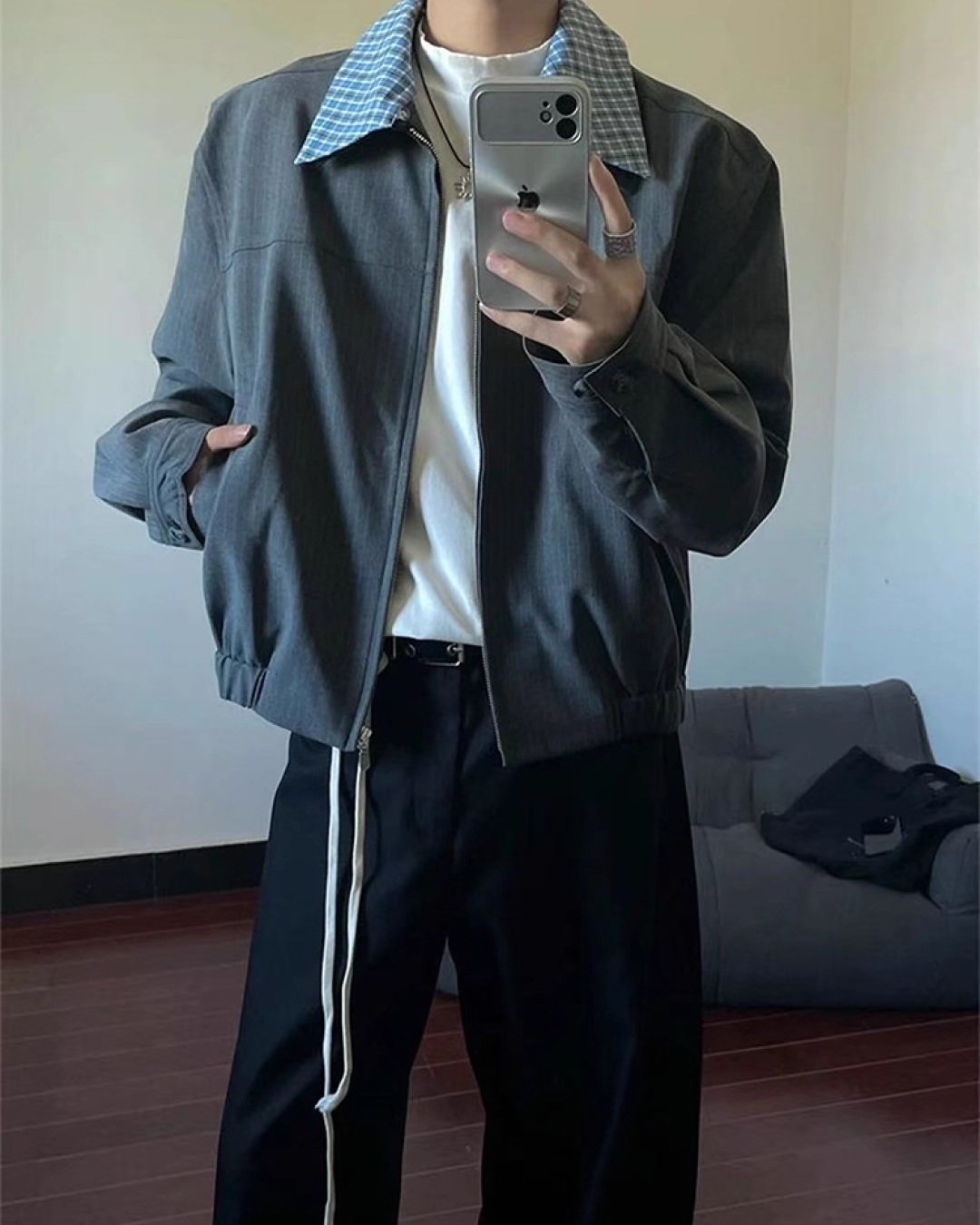 ショート丈カラー切り替えジップジャケット B0037