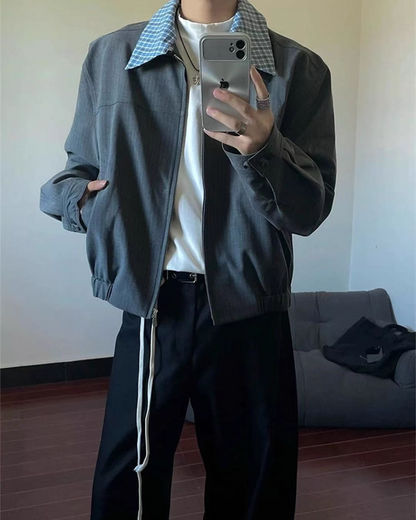 ショート丈カラー切り替えジップジャケット B0037