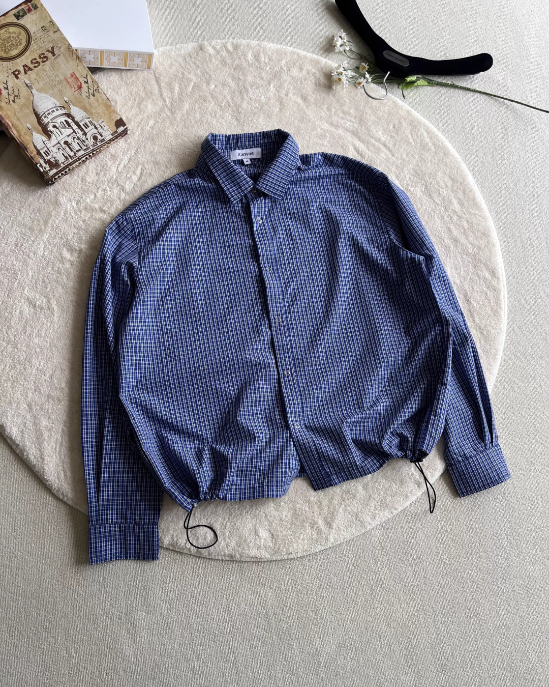 ロングスリーブドローコードブルーチェックシャツ B0038