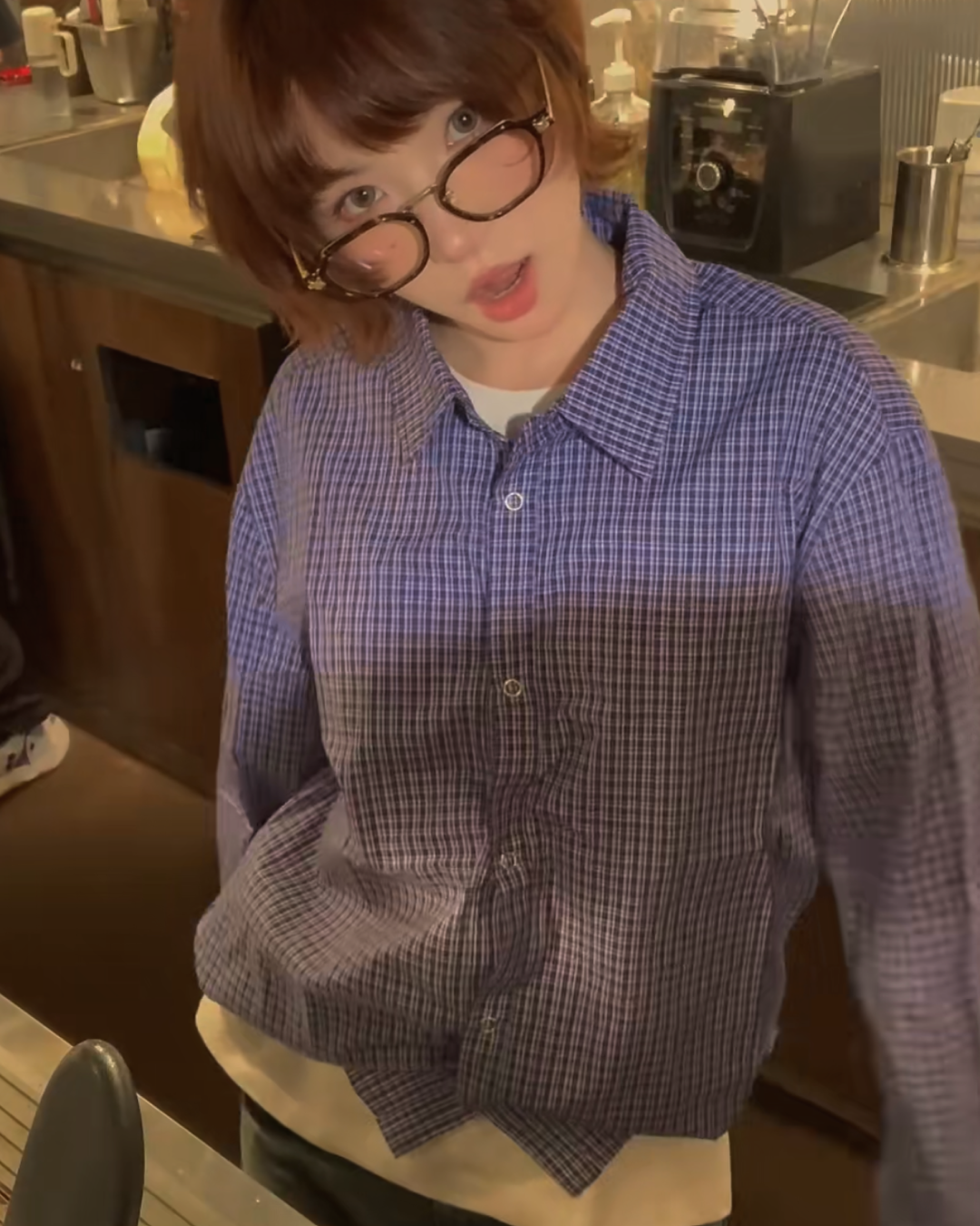 ロングスリーブドローコードブルーチェックシャツ B0038