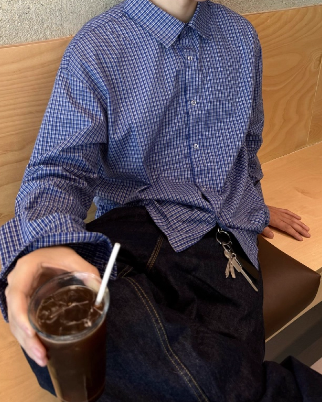 ロングスリーブドローコードブルーチェックシャツ B0038
