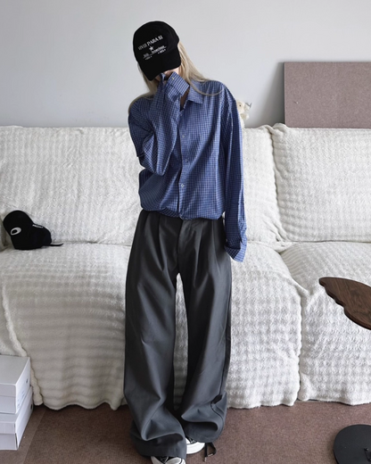ロングスリーブドローコードブルーチェックシャツ B0038