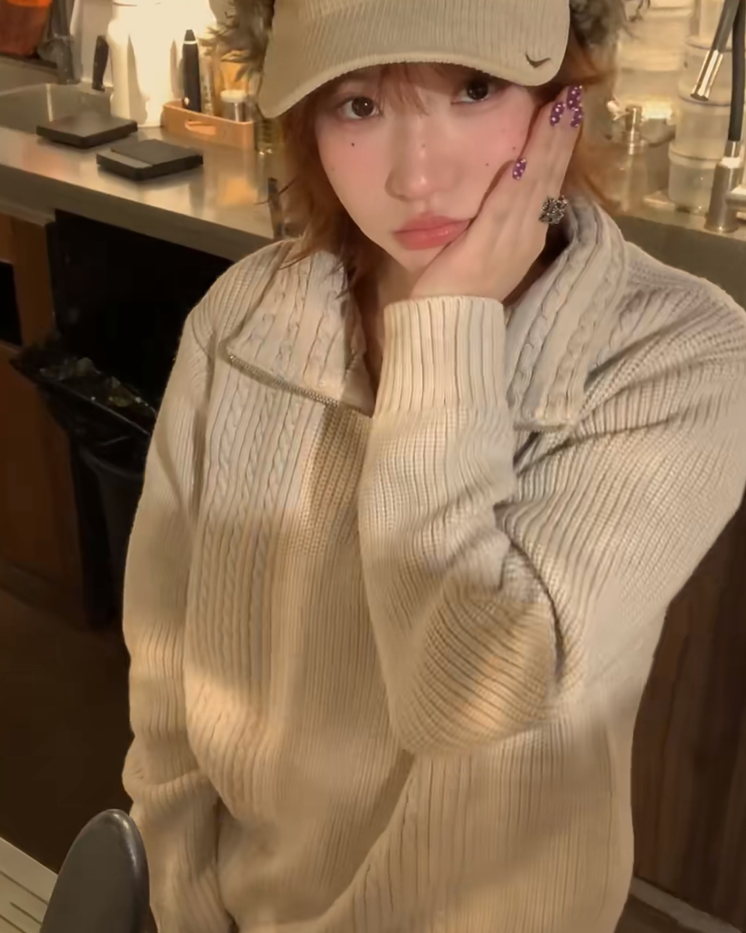 ケーブルハーフジップニット B0045