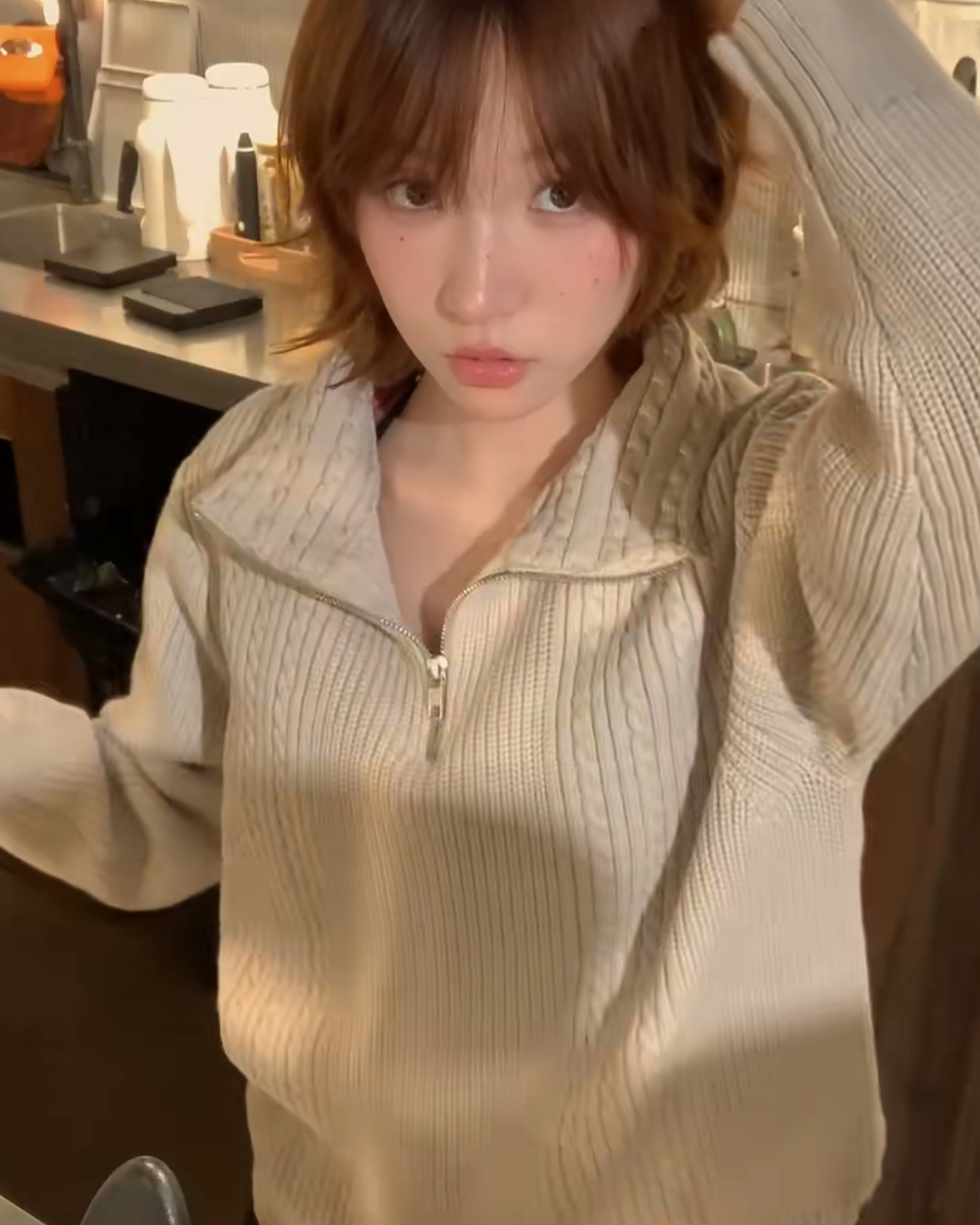 ケーブルハーフジップニット B0045