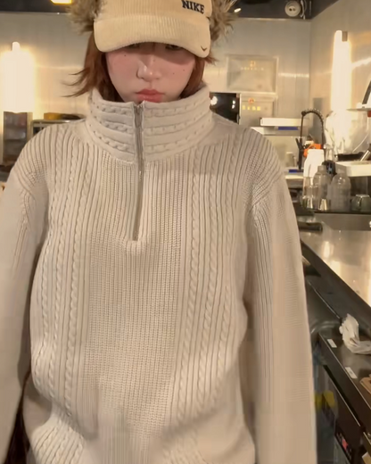 ケーブルハーフジップニット B0045