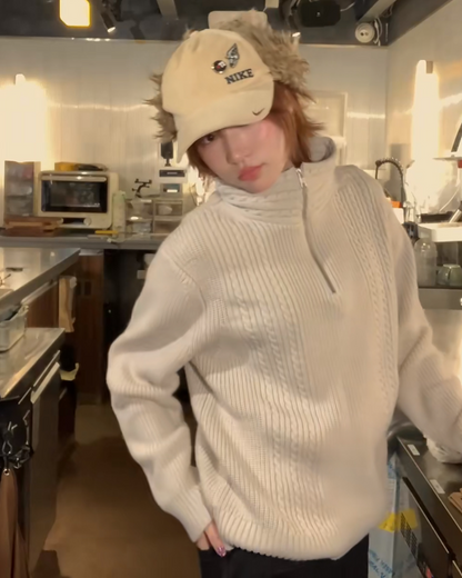 ケーブルハーフジップニット B0045