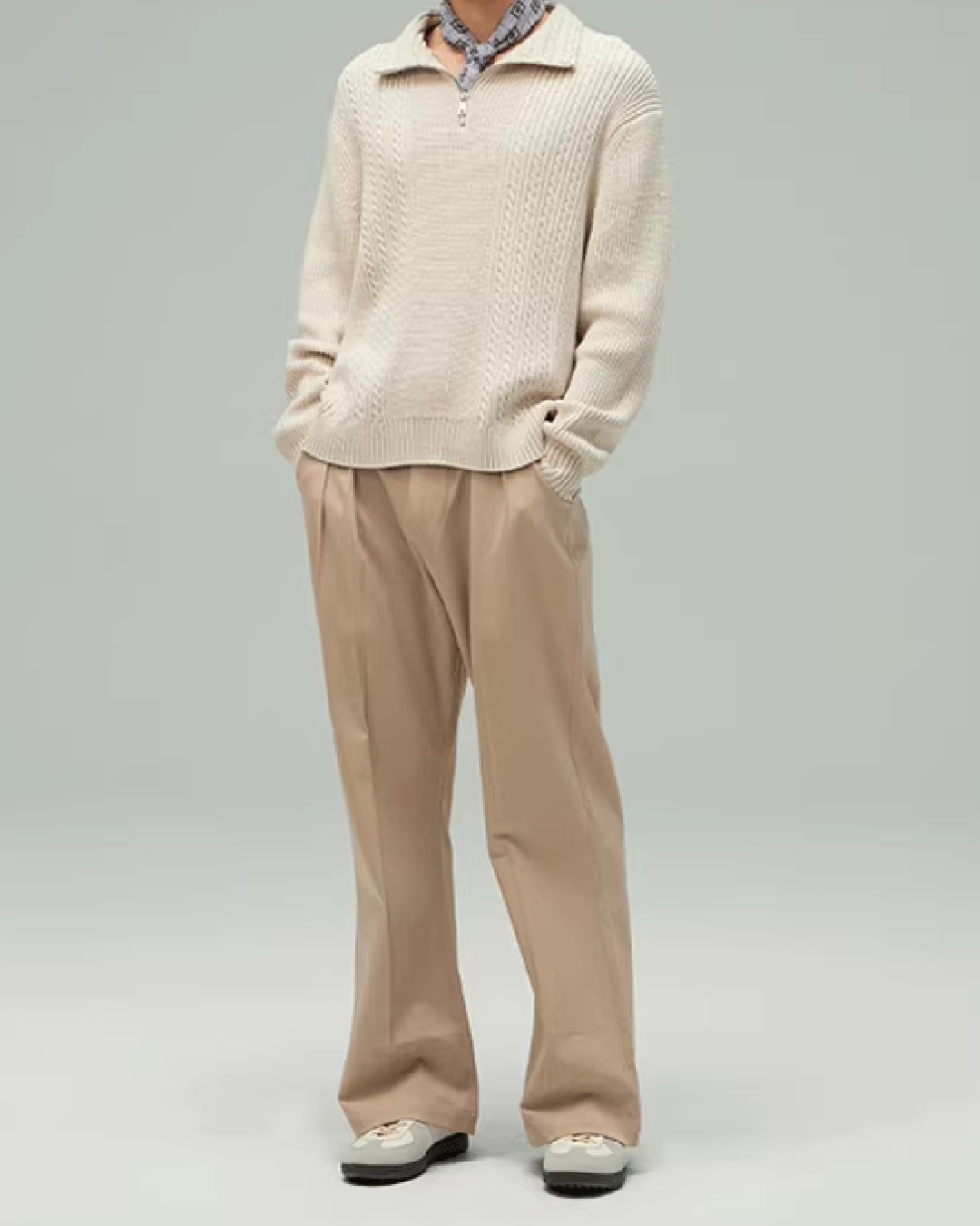 ケーブルハーフジップニット B0045