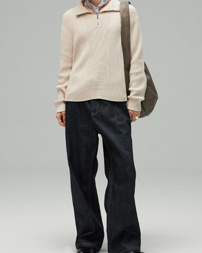 ケーブルハーフジップニット B0045