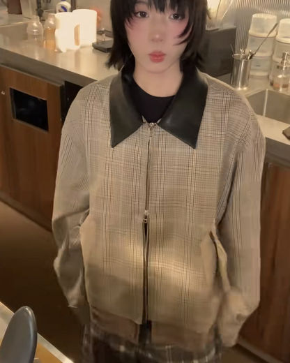 ネック切り替えチェックジップジャケット B0046