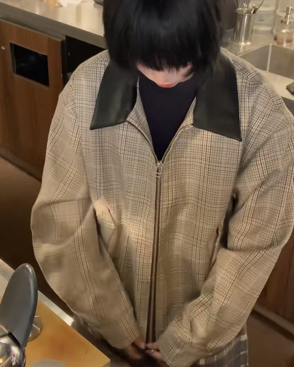 ネック切り替えチェックジップジャケット B0046