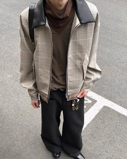 ネック切り替えチェックジップジャケット B0046