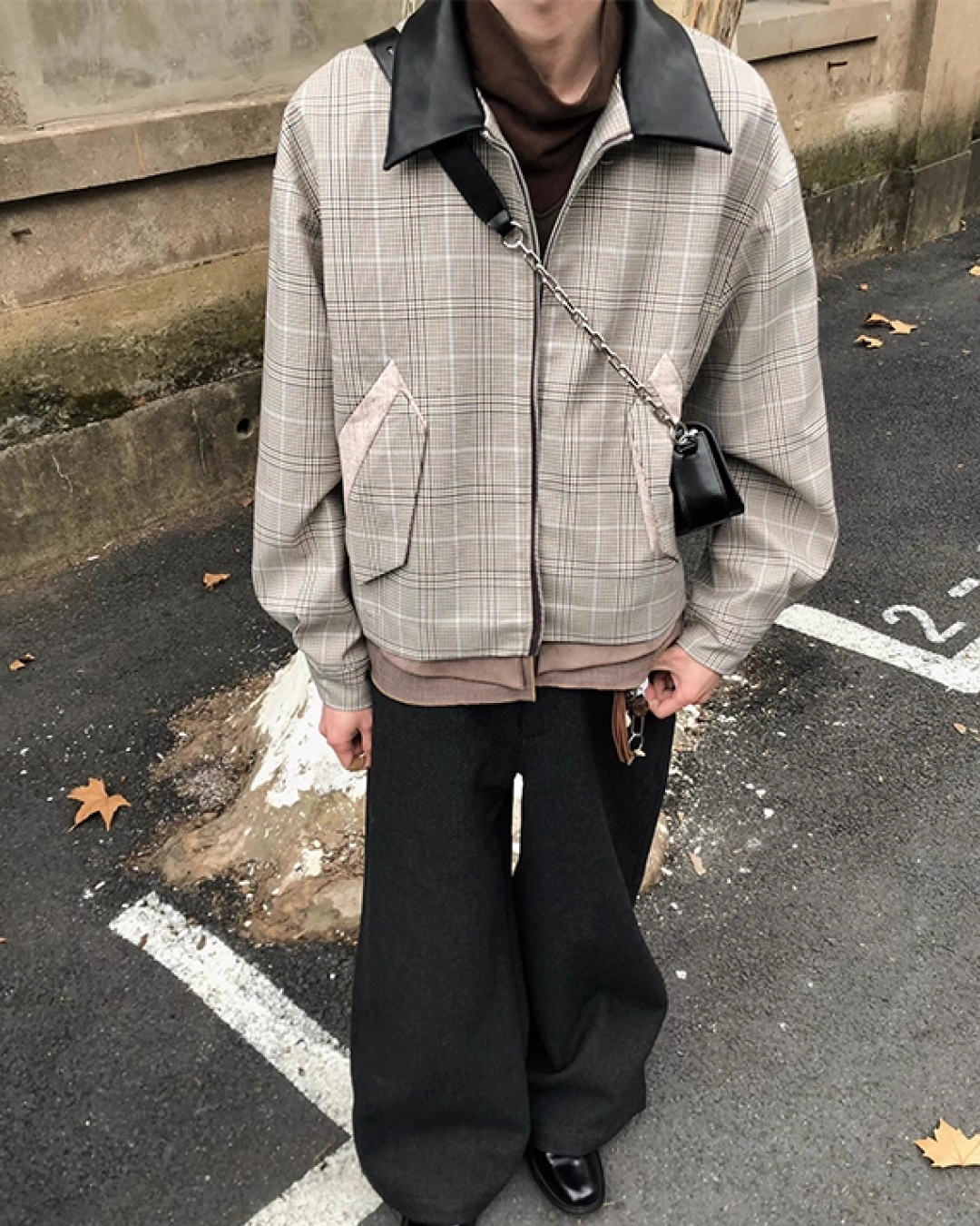 ネック切り替えチェックジップジャケット B0046